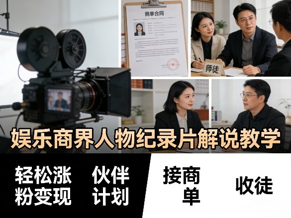 娱乐商界人物纪录片解说教学，轻松涨粉变现，伙伴计划，接商单，收徒等-沧海聊项目