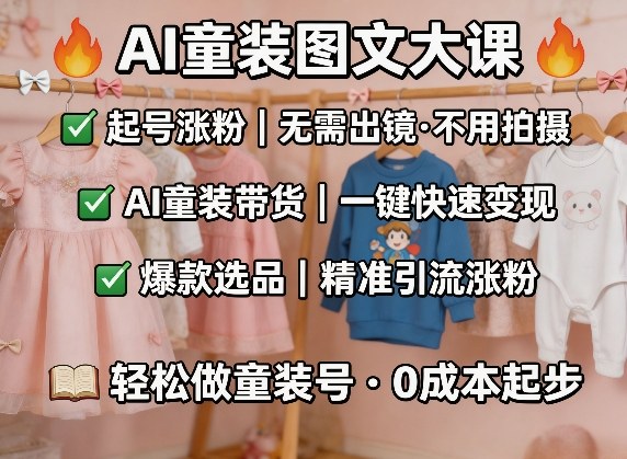 AI童装图文剪辑，某社群童装图文大课，起号涨粉、AI童装带货、爆款选品，无需出镜和拍摄-沧海聊项目