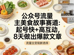 公众号流量主之美食故事赛道，起号快+高互动，8天就能做出爆款文章-沧海聊项目