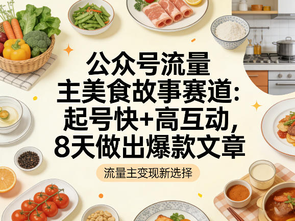 公众号流量主之美食故事赛道，起号快+高互动，8天就能做出爆款文章-沧海聊项目