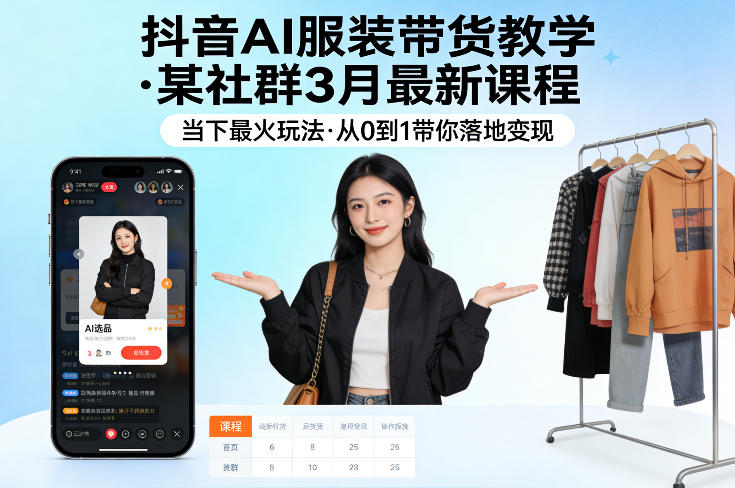 抖音AI服装带货教学，某社群3月最新课程，当下最火玩法，从0到1带你落地变现-沧海聊项目