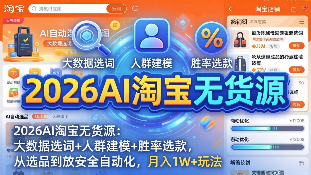 2026AI淘宝无货源：大数据选词+人群建模+胜率选款，从选品到放大全自动化，月入1W+玩法-沧海聊项目