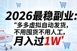 2026最稳副业：多多虚拟自动发货，不用囤货不用人工，月入过1W【揭秘】-沧海聊项目
