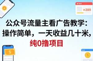 公众号流量主看广告撸收益，操作简单，一天收益几十米，纯0撸项目-沧海聊项目