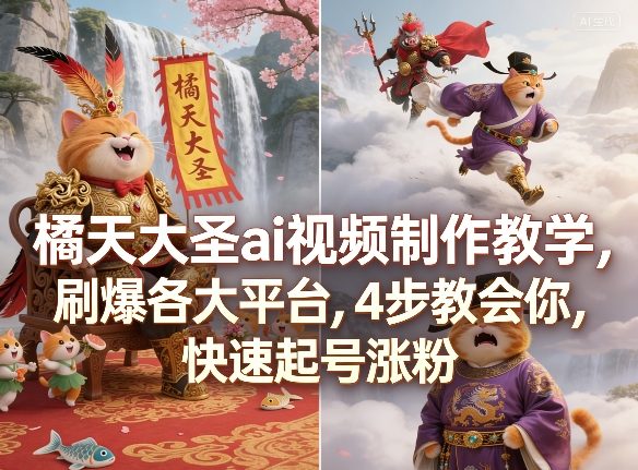 橘天大圣ai视频制作教学，刷爆各大平台，4步教会你，快速起号涨粉-沧海聊项目