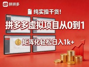 纯实操干货！拼多多虚拟项目从0到1，矩阵化轻松日入1k+【揭秘】-沧海聊项目
