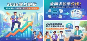 2026暴力副业：靠AI帮人改简历，单日收益1000+，全网求职季分钱-沧海聊项目