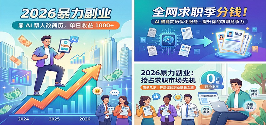 2026暴力副业：靠AI帮人改简历，单日收益1000+，全网求职季分钱-沧海聊项目