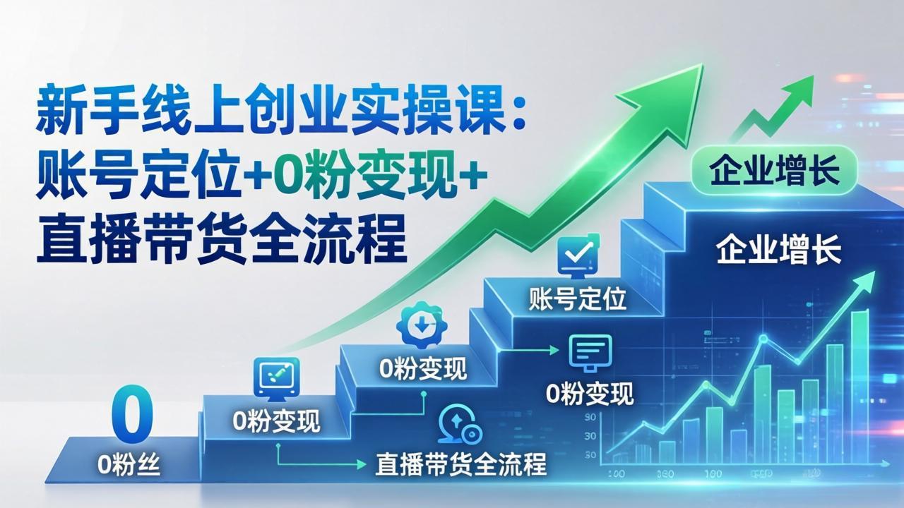 新手线上创业实操课：账号定位+0粉变现+直播带货全流程，企业用户增长一步到位-沧海聊项目