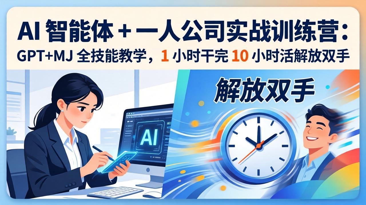 AI 智能体 + 一人公司实战训练营：GPT+MJ 全技能教学，1 小时干完 10 小时活解放双手-沧海聊项目