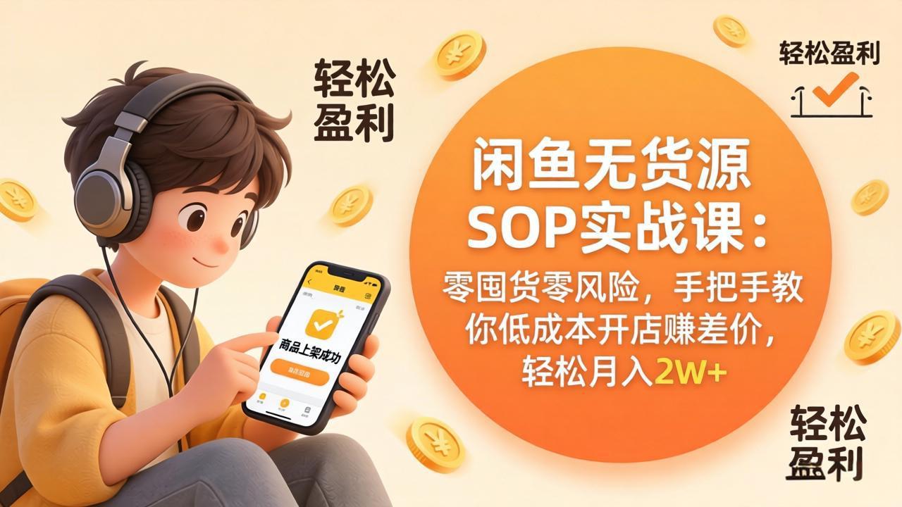 闲鱼无货源SOP实战课：零囤货零风险，手把手教你低成本开店赚差价，轻松月入2w+-沧海聊项目