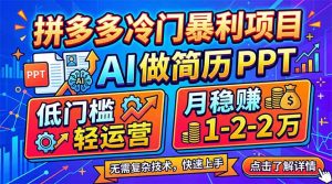 拼多多冷门暴利项目：AI 做简历 PPT，低门槛轻运营，月稳赚 1-2 万-沧海聊项目