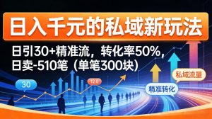 日入千米的私域新玩法：日引30＋精准流，转化率50%，日卖5-10笔(单笔300米)-沧海聊项目