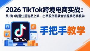 2026TikTok跨境电商实战：从0到1跑通注册选品上架，出单发货回款全流程手把手教学-沧海聊项目