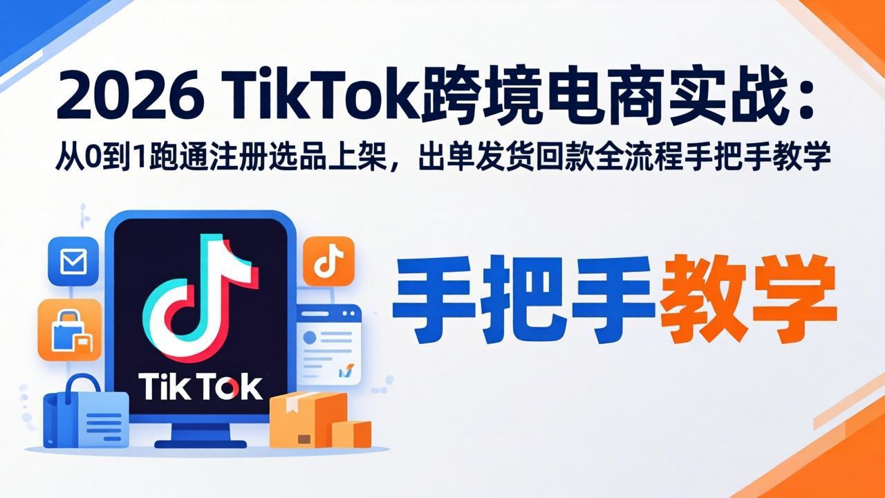 2026TikTok跨境电商实战：从0到1跑通注册选品上架，出单发货回款全流程手把手教学-沧海聊项目