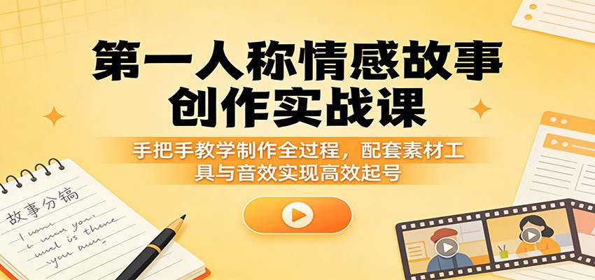 第一人称情感故事创作实战课：手把手教学制作全过程，配套素材工具与音效实现高效起号-沧海聊项目