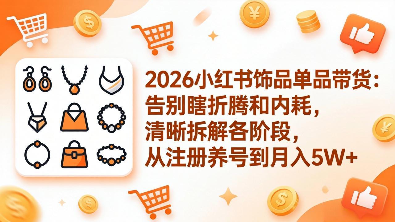 2026小红书饰品单品带货：告别瞎折腾和内耗，清晰拆解各阶段，从注册养号到月入5W+-沧海聊项目