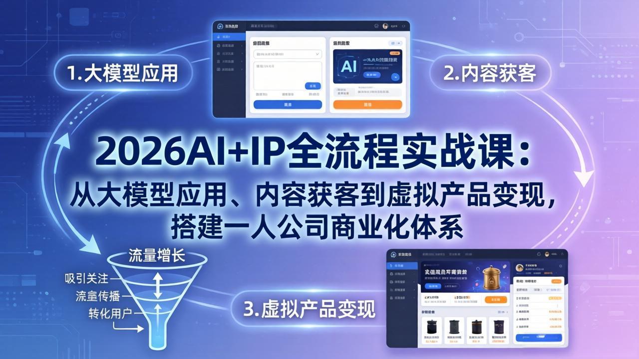 2026AI+IP全流程实战课：从大模型应用、内容获客到虚拟产品变现，搭建一人公司商业化体系-沧海聊项目