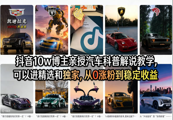 抖音10w博主亲授汽车科普解说教学，可以进精选和独家，从0涨粉到稳定收益(详细视频课程+1T素材)-沧海聊项目