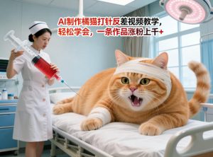 AI制作橘猫打针反差视频教学，轻松学会，一条作品涨粉上千+-沧海聊项目