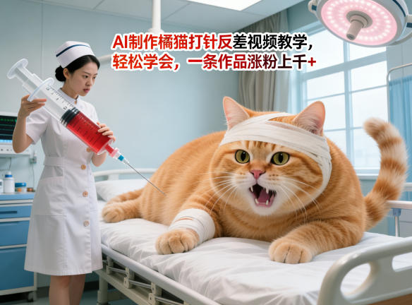 AI制作橘猫打针反差视频教学，轻松学会，一条作品涨粉上千+-沧海聊项目