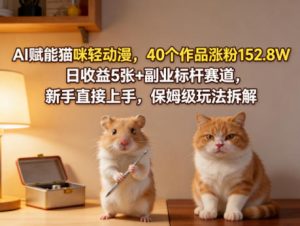 AI赋能猫咪轻动漫，40个作品涨粉152.8W，日收益5张+副业标杆赛道，新手直接上手，保姆级玩法拆解-沧海聊项目