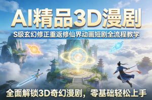 AI精品3D漫剧S级玄幻修正重返修仙界动画短剧全流程教学，全面解锁3D奇幻漫剧，零基础轻松上手-沧海聊项目