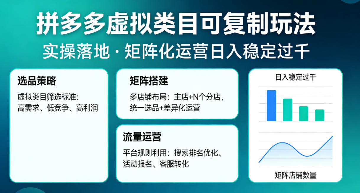 拼多多虚拟类目可复制玩法，实操落地，矩阵化日入稳定过千【揭秘】-沧海聊项目