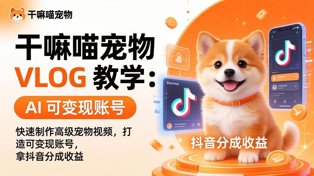 干嘛喵宠物 VLOG 教学：AI 快速制作高级宠物视频，打造可变现账号，拿抖音分成收益-沧海聊项目