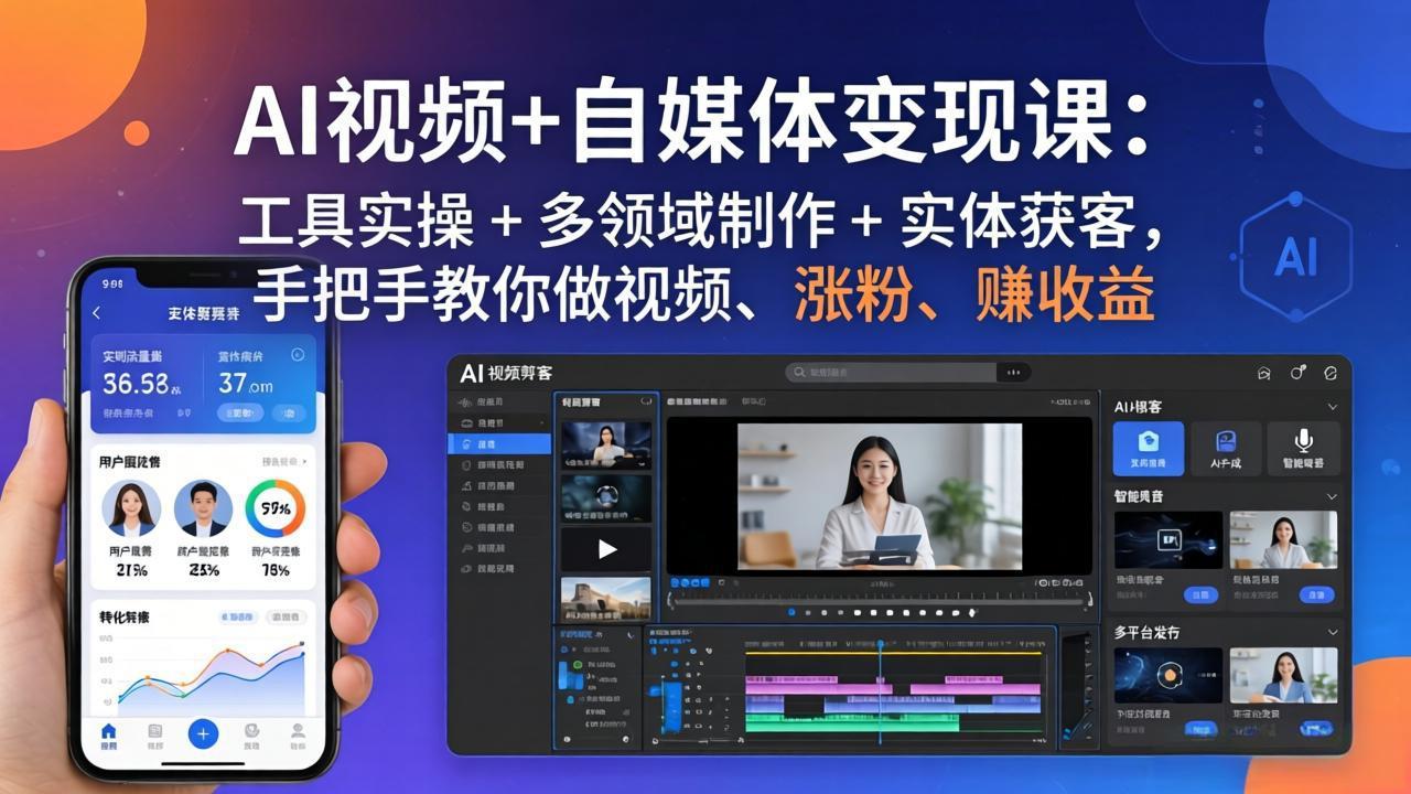 AI视频+自媒体变现课：工具实操 + 多领域制作 + 实体获客，手把手教你做视频、涨粉、赚收益-沧海聊项目