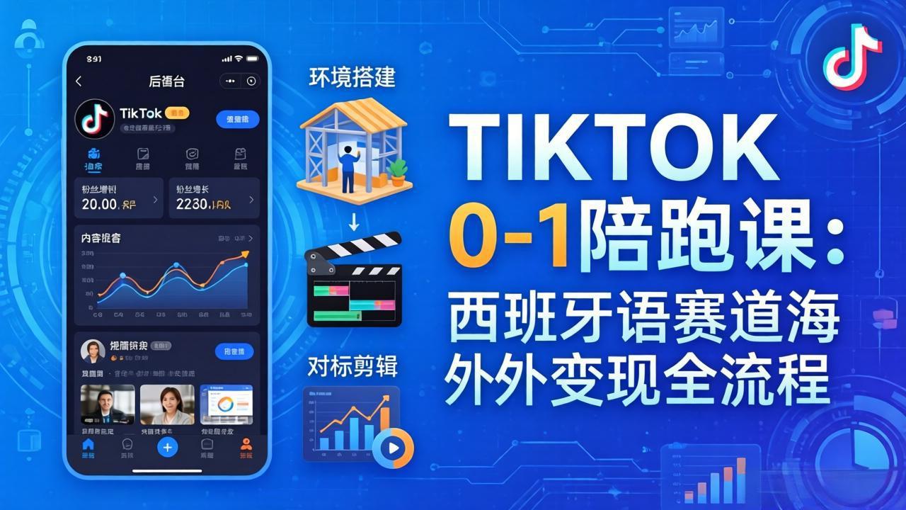 TIKTOK 0-1 陪跑课：从环境搭建到刷对标剪辑，西班牙语赛道海外变现全流程-沧海聊项目