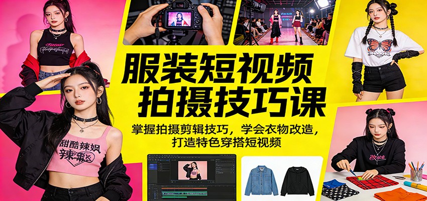 服装短视频拍摄技巧课：掌握拍摄剪辑技巧，学会衣物改造，打造特色穿搭短视频-沧海聊项目