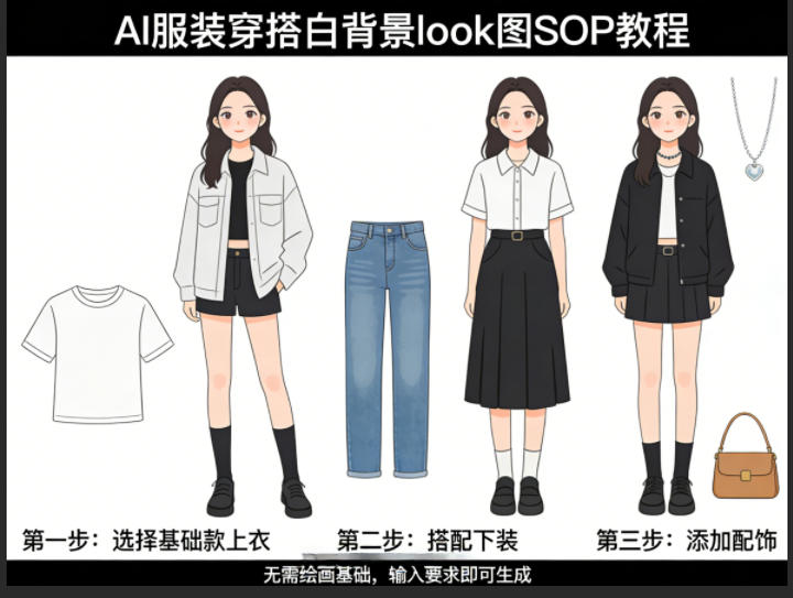 AI服装穿搭白背景look图SOP教程，不用会画画，提几句具体要求，AI就能还你一个奇迹-沧海聊项目