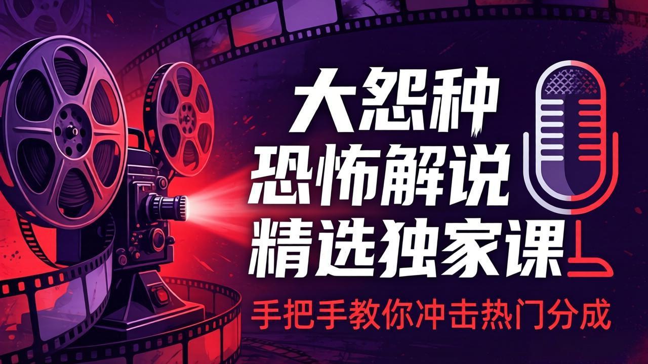 大怨种恐怖解说精选独家课：电影下载+文案配音+片头封面，手把手教你冲击热门分成-沧海聊项目