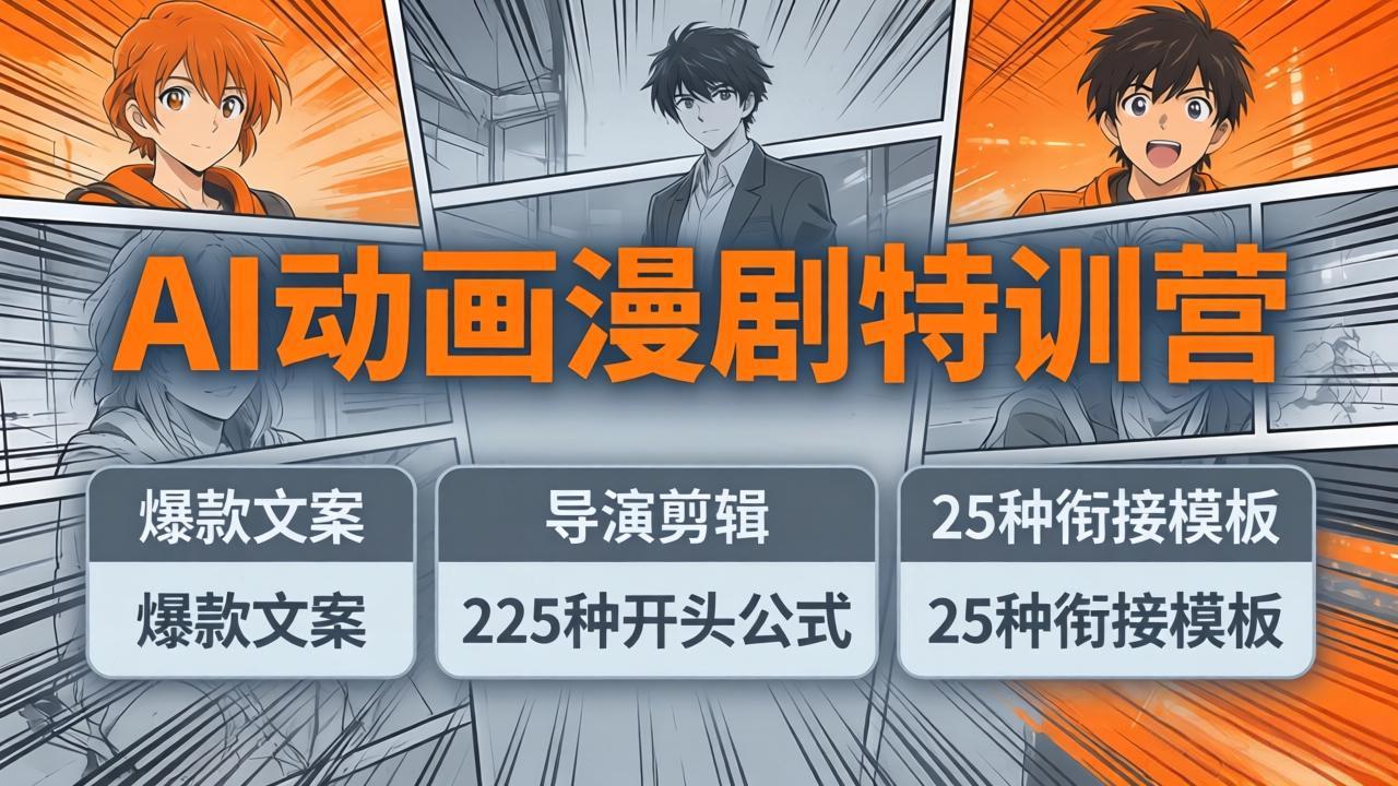 AI动画漫剧特训营：爆款文案+导演剪辑：225种开头公式+25种衔接模板，两小时剪电影级大片-沧海聊项目