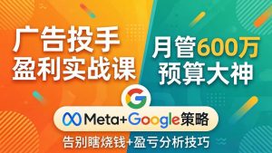 广告投手盈利实战课：月管600万预算大神，带你告别瞎烧钱，Meta+Google策略+盈亏分析-沧海聊项目