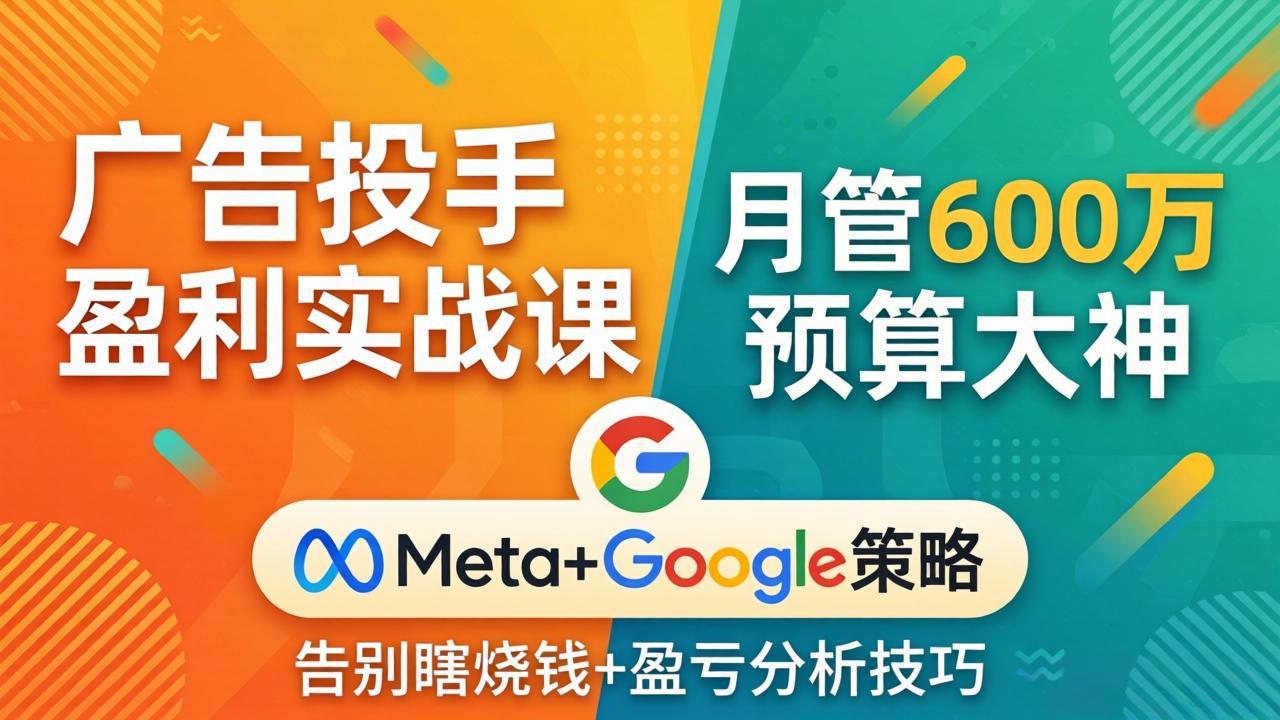广告投手盈利实战课：月管600万预算大神，带你告别瞎烧钱，Meta+Google策略+盈亏分析-沧海聊项目