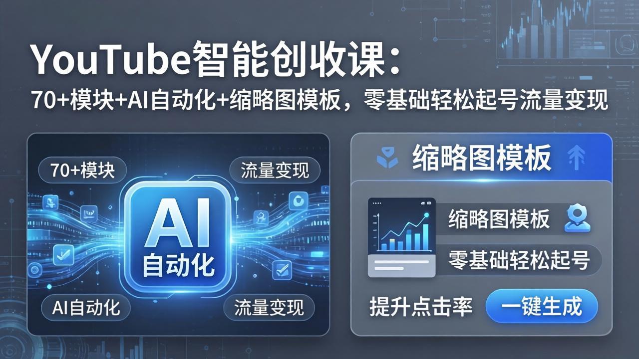 YouTube智能创收课：70+模块+AI自动化+缩略图模板，零基础轻松起号流量变现-沧海聊项目