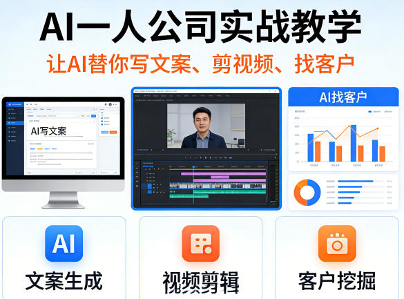 AI一人公司实战教学，让AI替你写文案、剪视频、找客户-沧海聊项目