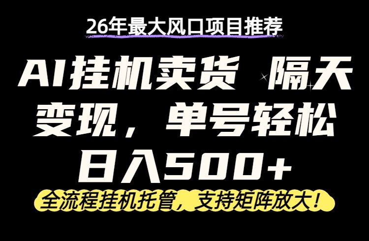 26年最新AI挂机卖货，隔天出收益，单账号轻松日入500+-沧海聊项目