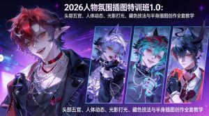 2026人物氛围插图特训班1.0：头部五官、人体动态、光影打光、藏色技法与半身插图创作全套教学-沧海聊项目