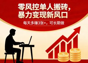 零风控单人搬砖，暴力变现新风口，每天多賺3张+，可长期做【揭秘】-沧海聊项目