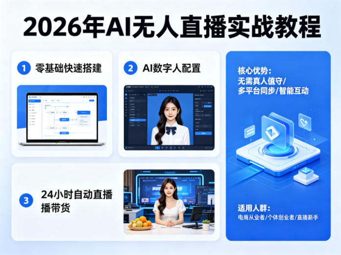 2026年AI无人直播实战教程，零基础也能快速搭建AI数字人无人直播间，实现24小时自动直播带货-沧海聊项目