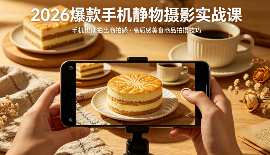 2026爆款手机静物摄影实战课，手机也能拍出商拍感，学会拍出高质感美食商品-沧海聊项目