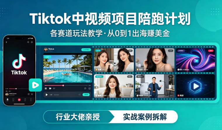 某大佬的Tiktok中视频项目陪跑，涵盖TK各个赛道玩法教学，从0到1出海賺美金-沧海聊项目