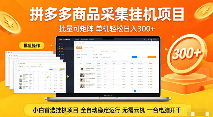 拼多多商品信息全自动采集项目，批量可矩阵，单机轻松日入300+，无需云机一台电脑开干【揭秘】-沧海聊项目