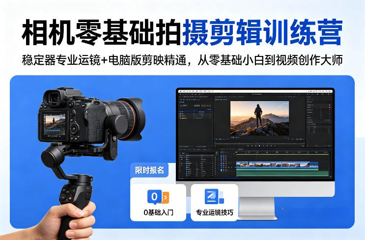 相机零基础拍摄剪辑训练营：稳定器专业运镜+电脑版剪映精通，从零基础小白到视频创作大师-沧海聊项目
