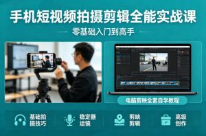 手机短视频拍摄剪辑全能实战课：零基础入门到高手，稳定器运镜+电脑剪映全套自学教程-沧海聊项目