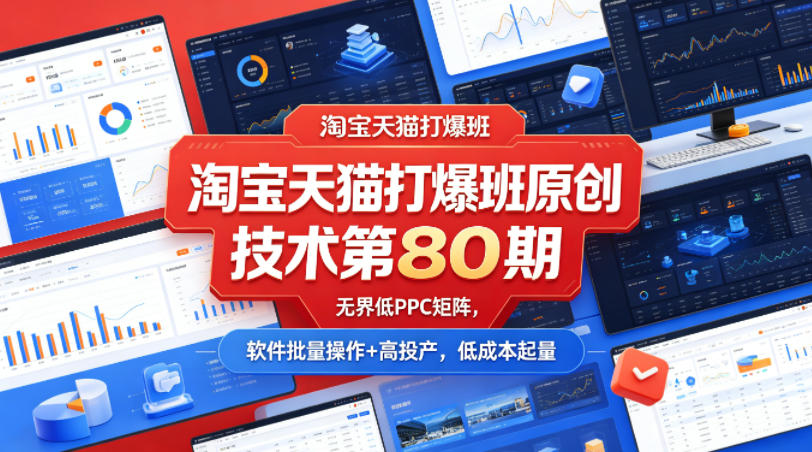 淘宝天猫打爆班原创技术第80期，无界低PPC矩阵，软件批量操作+高投产，低成本起量-沧海聊项目