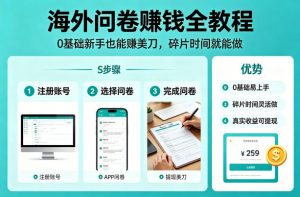海外问卷賺钱全教程，0基础新手也能賺美刀，碎片时间就能做-沧海聊项目